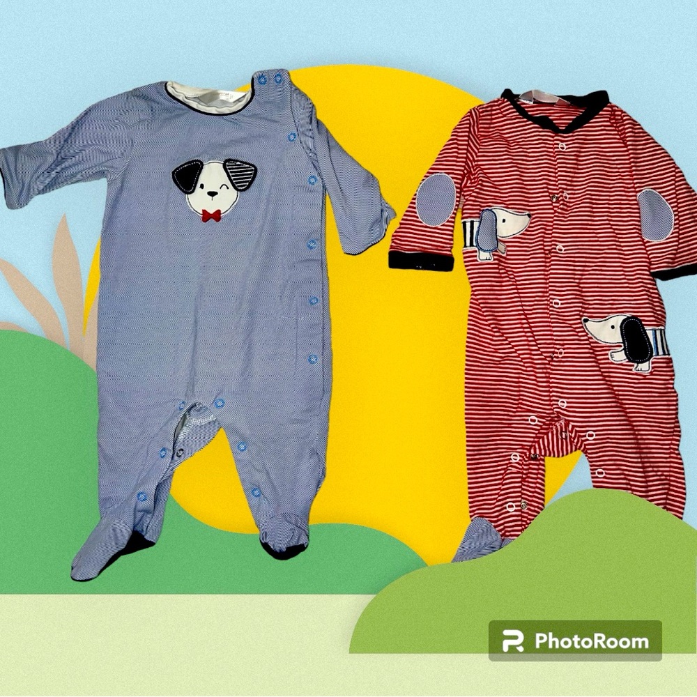 Two Baby Pajamas -Embroidered Dogs-